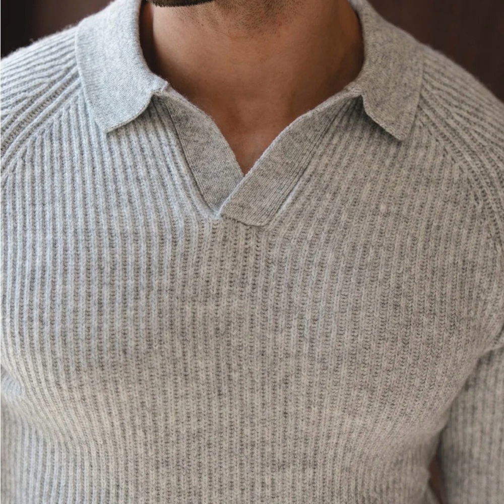 NWOT Tailored Athlete Men's Fisherman Rid Open Collar Polo Gray Sweater - Picture 3 of 4